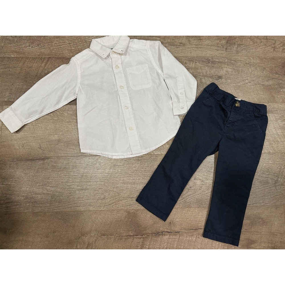 The Childrens Place White Shirt & Old Navy Navy Chino Pants Set 12-18 Months